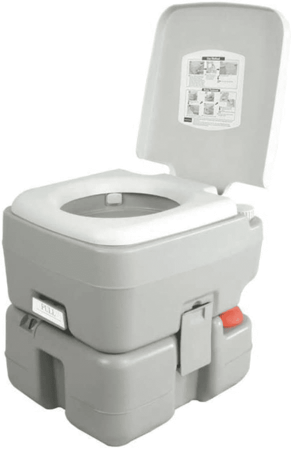 SereneLife Portable Toilet featuring its two-part design.