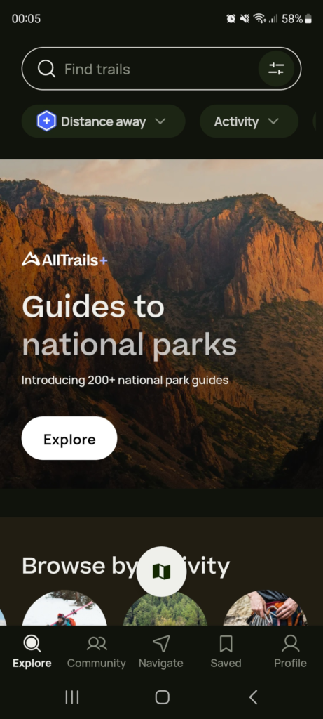 AllTrails app interface