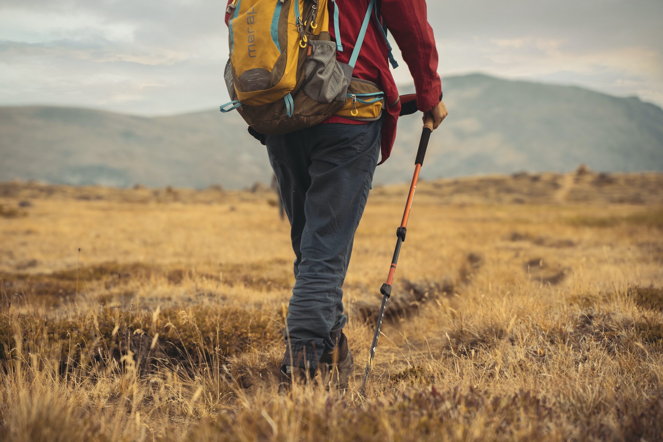 How to use walking poles. A mid-shot of someone walking with walking poles. Photo by Colby Winfield on Unsplash