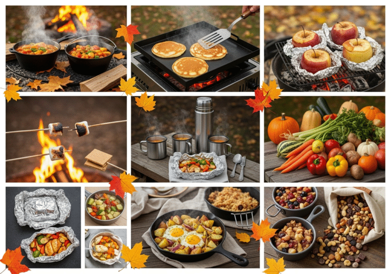 A collage of autumn camping recipes. Source: Rebecca Campbell