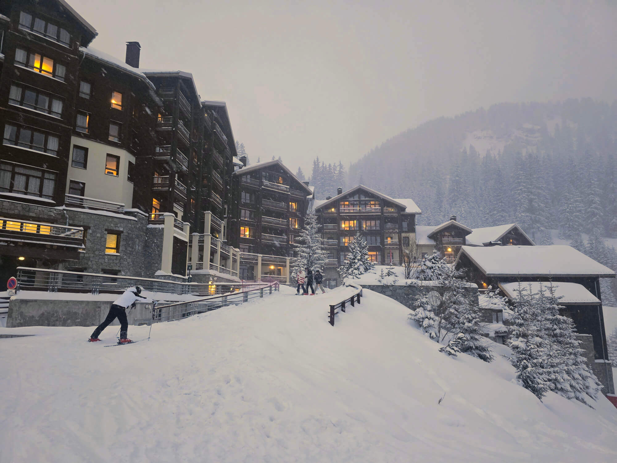 Snowy evening with chalets on the snow. Source: Rebecca Campbell Ltd